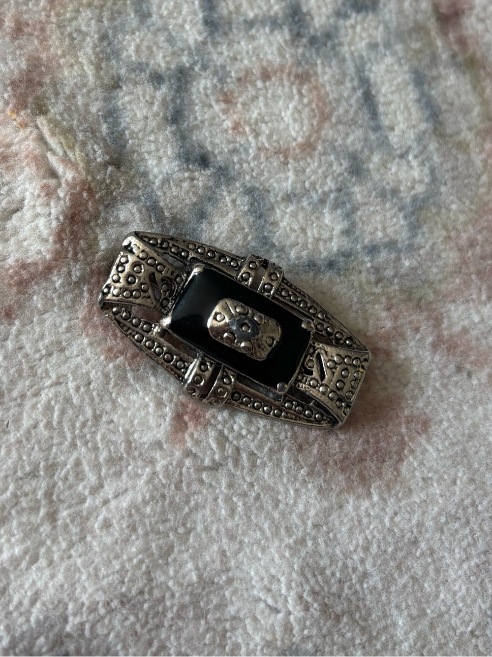 Art deco inspired Black and Silver Decorative Brooch. Unmarked
